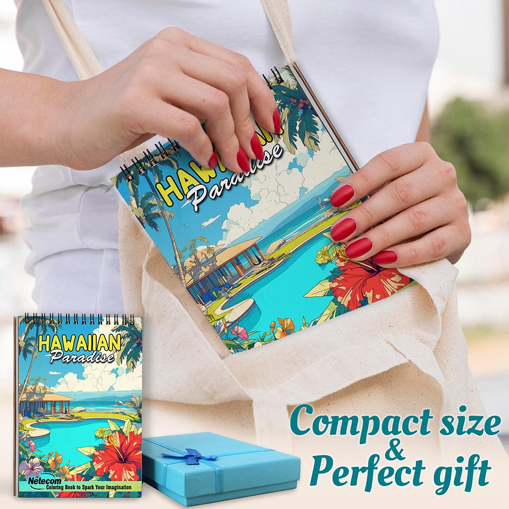 Netecom Hawaiian Paradise Spiral Coloring Book For Adults