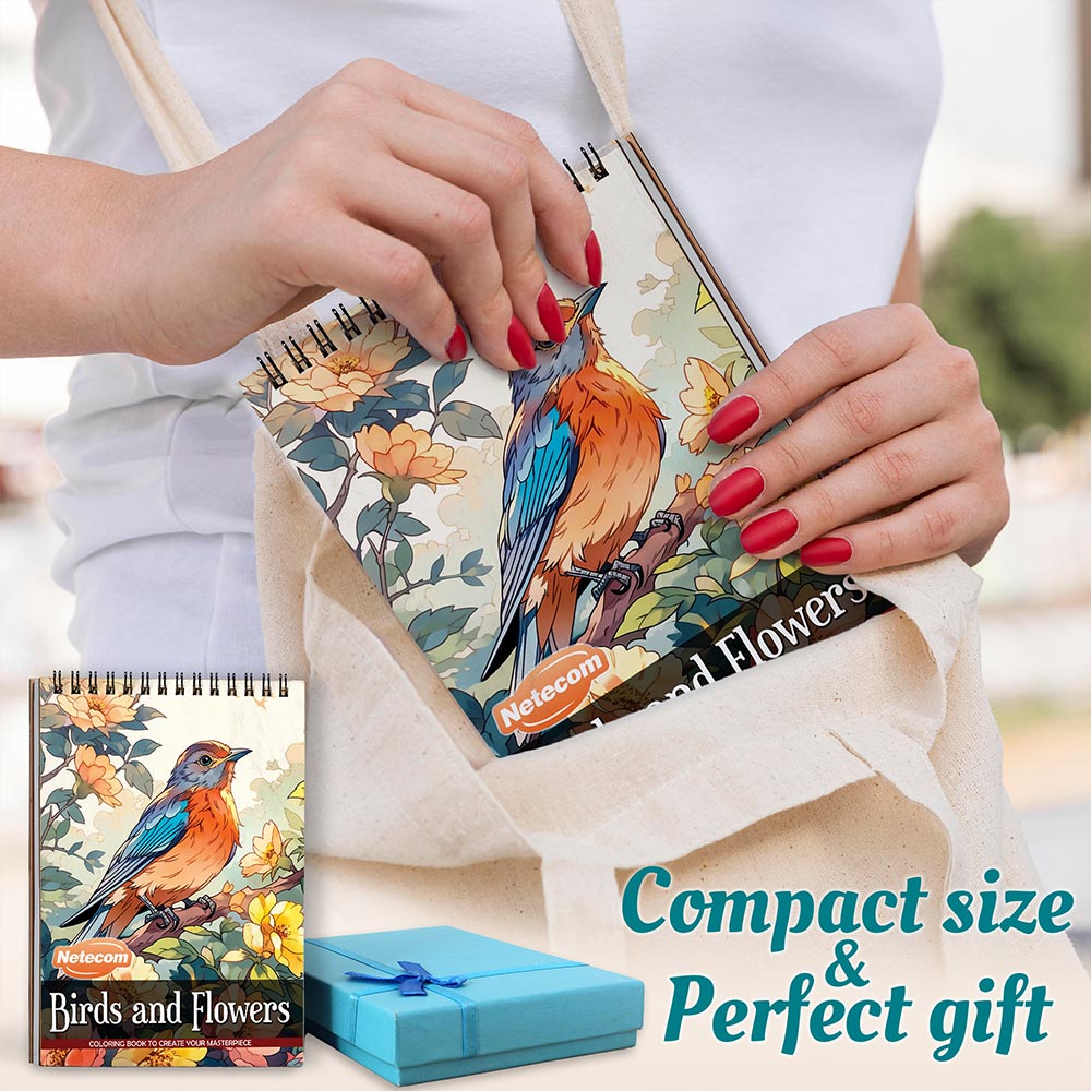 Netecom Birds And Flower Spiral Coloring Book For Adults