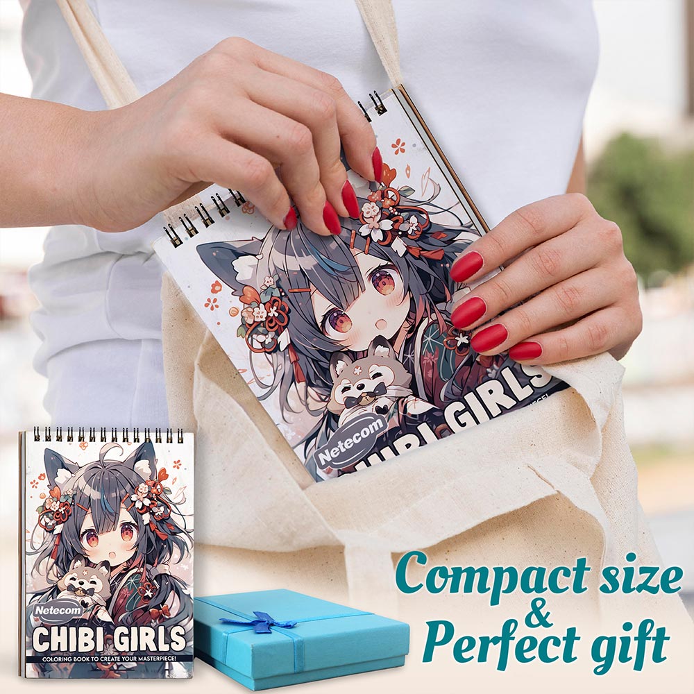 Netecom Chibi Girls Spiral Coloring Book For Adults
