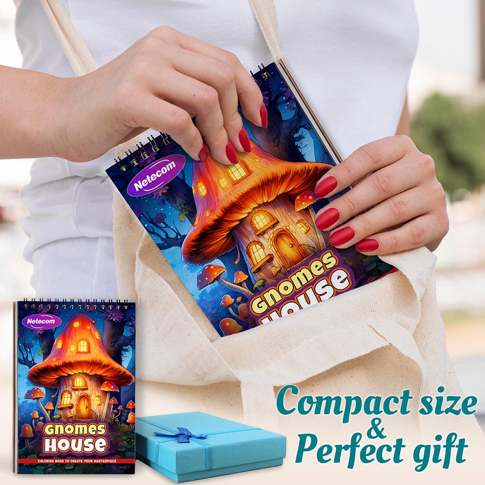 Gnomes House Spiral Coloring Book For Adults