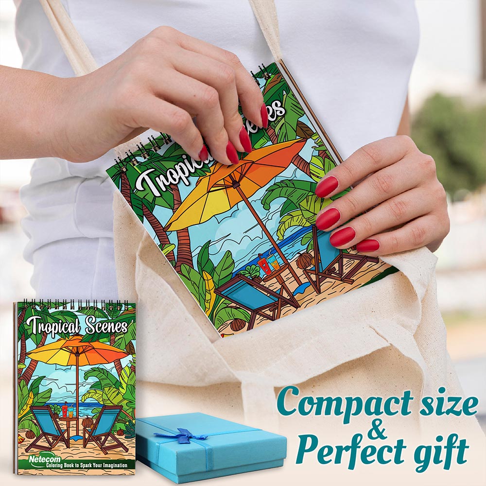 Netecom Tropical Scenes Spiral Coloring Book For Adults