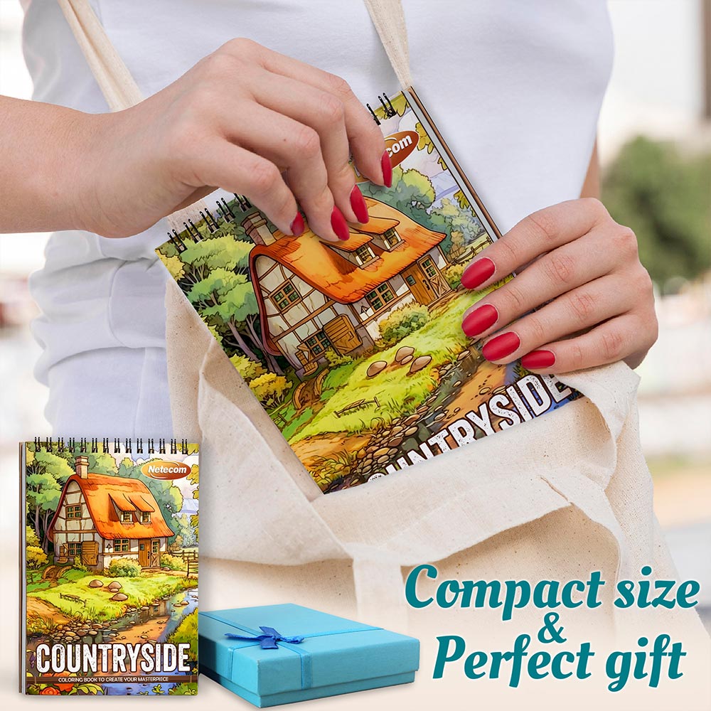 Netecom Countryside Spiral Coloring Book For Adults