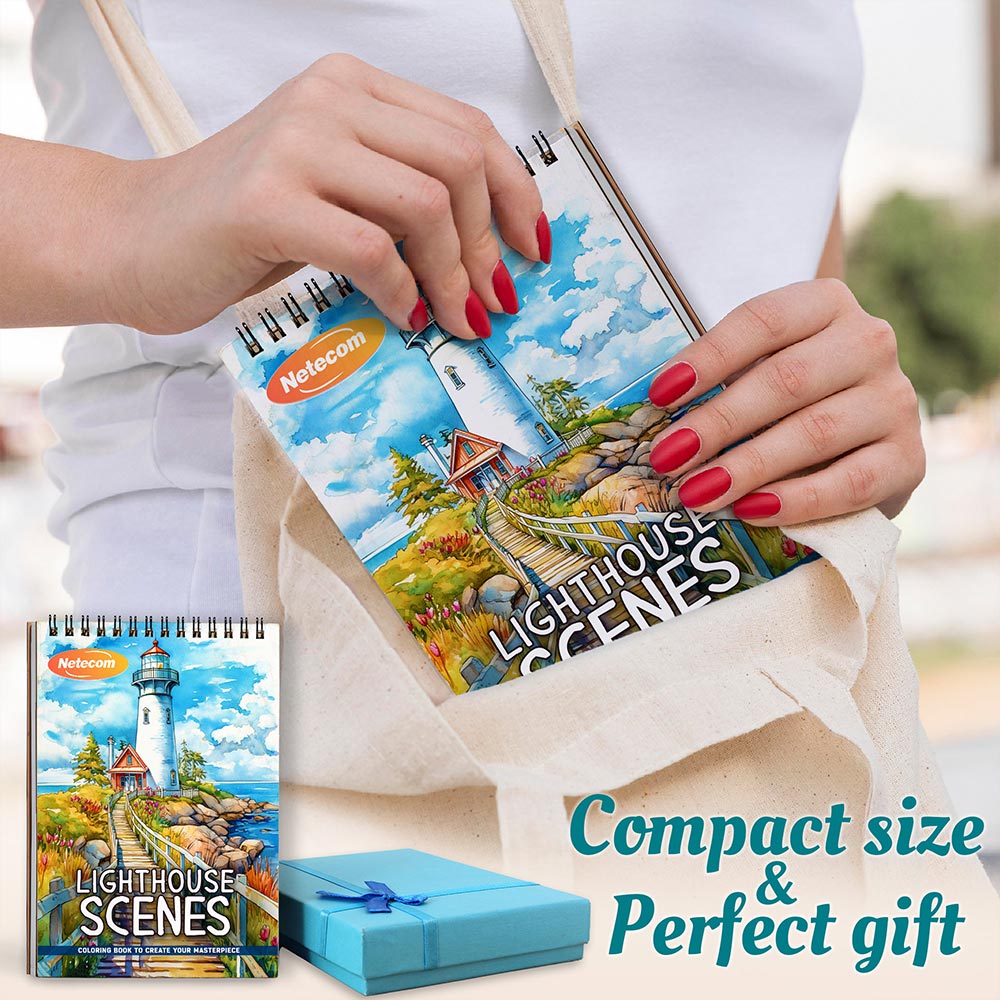 Lighthouse Scenes Spiral Coloring Book For Adults
