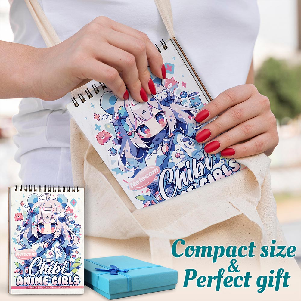 Netecom Chibi Anime Girls Spiral Coloring Book For Adults