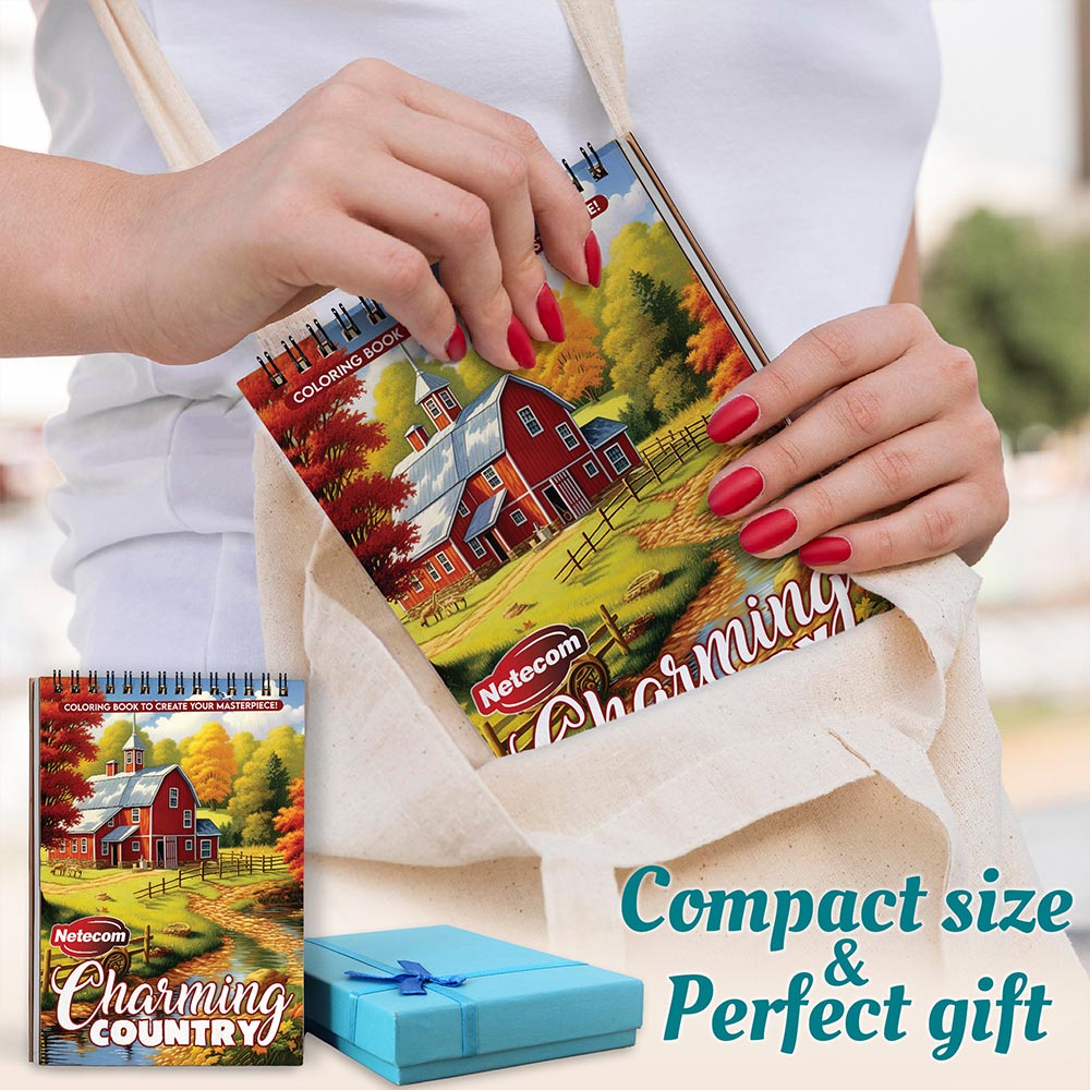 Netecom Charming Country Spiral Coloring Book For Adults