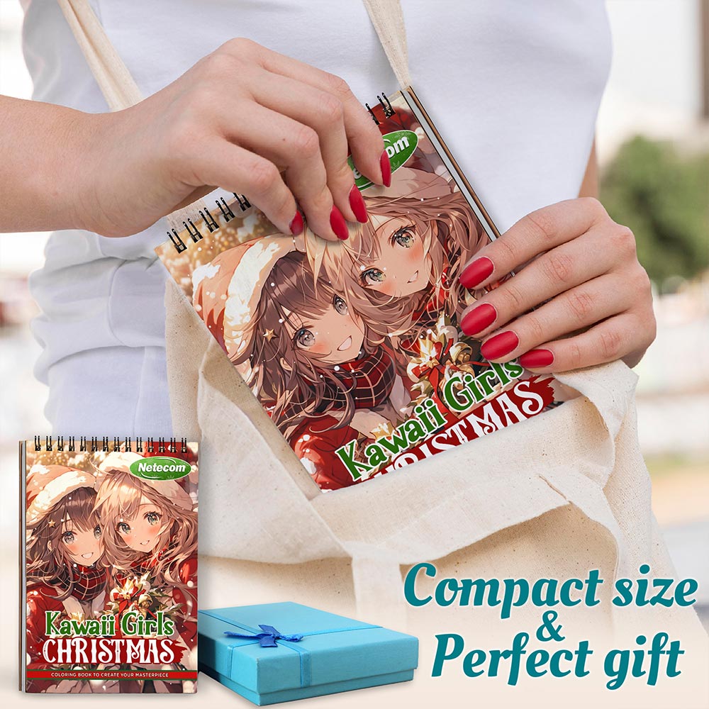 Netecom Kawaii Girls Christmas Spiral Coloring Book For Adults