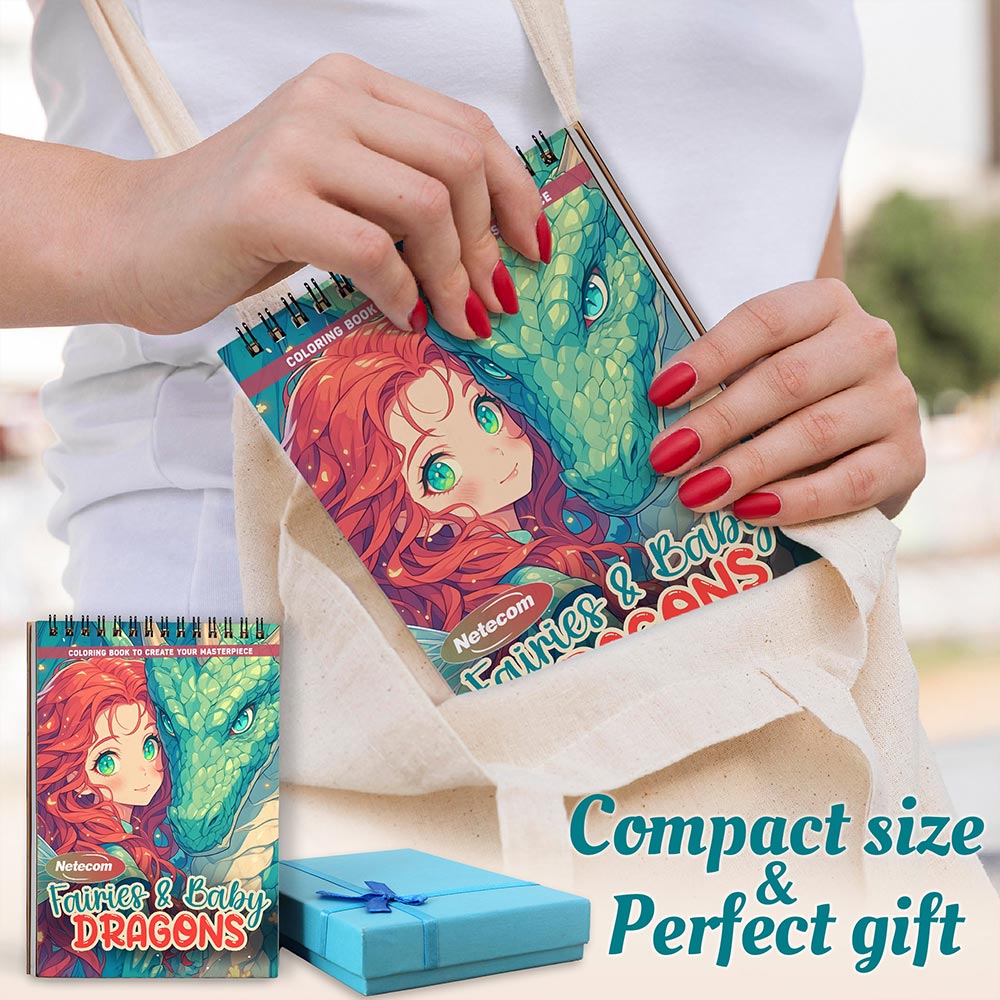 Netecom Fairies And Baby Dragons Spiral Coloring Book For Adults