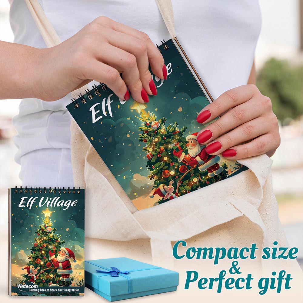 Netecom Elf Village Spiral Coloring Book For Adults