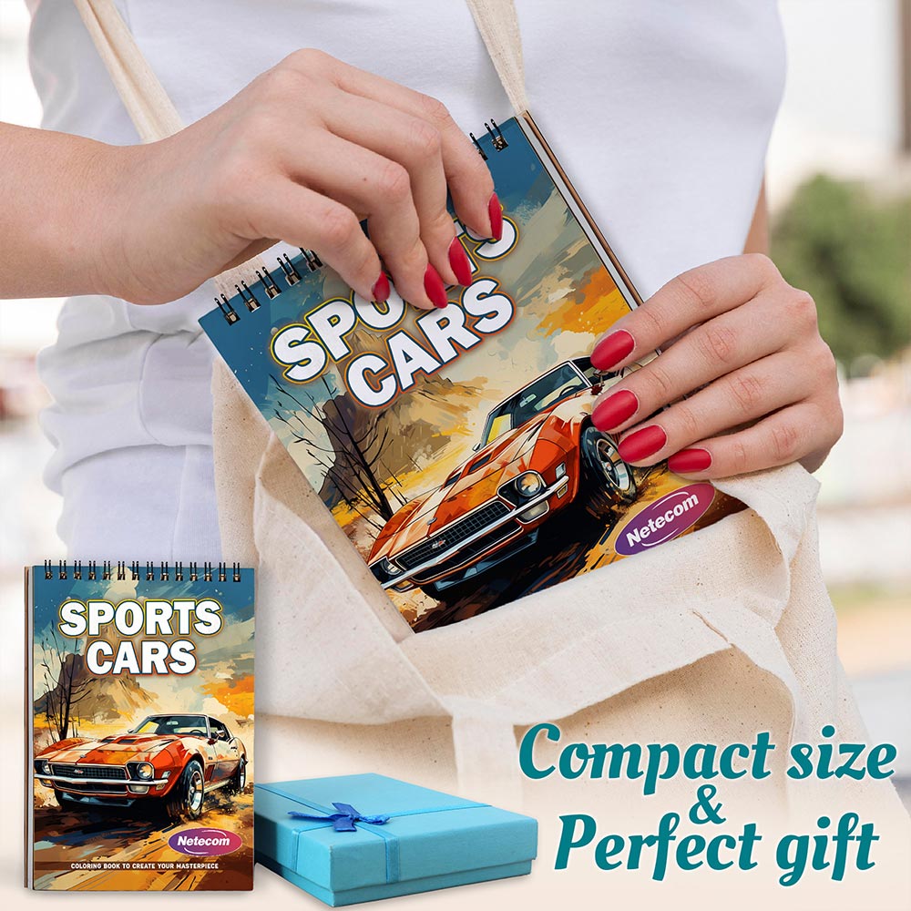 Sports Cars Spiral Coloring Book For Adults