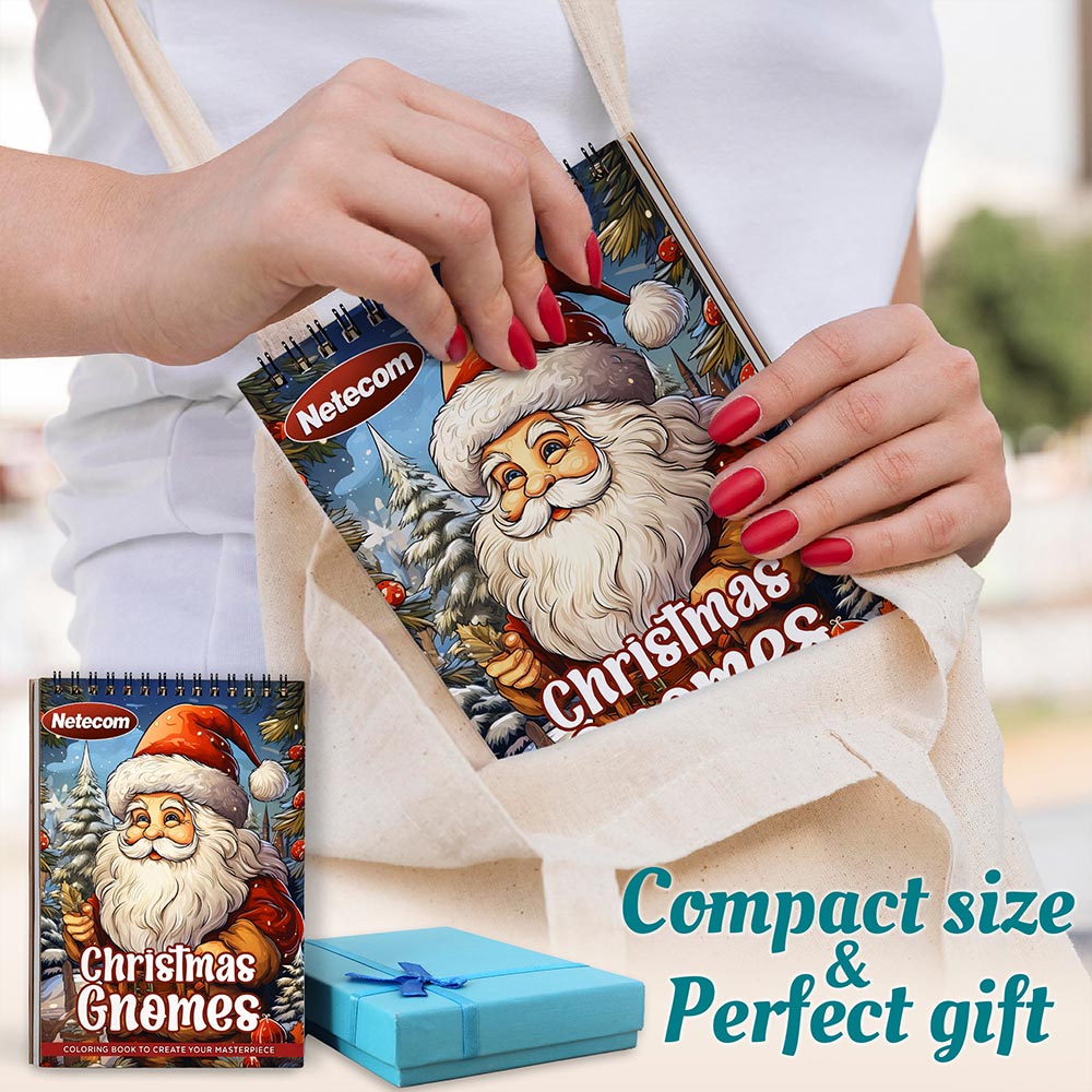 Netecom Christmas Gnomes Spiral Coloring Book For Adults