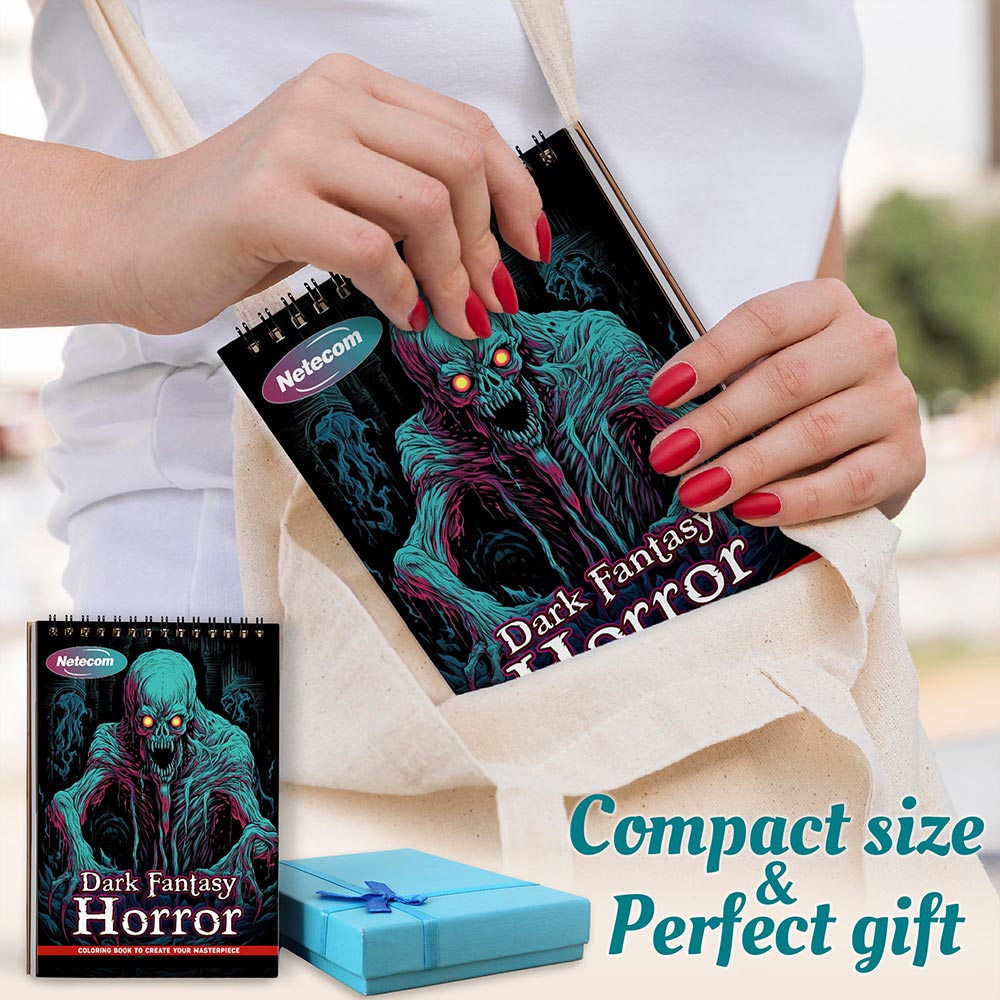 Netecom Dark Fantasy Horror Spiral Coloring Book For Adults