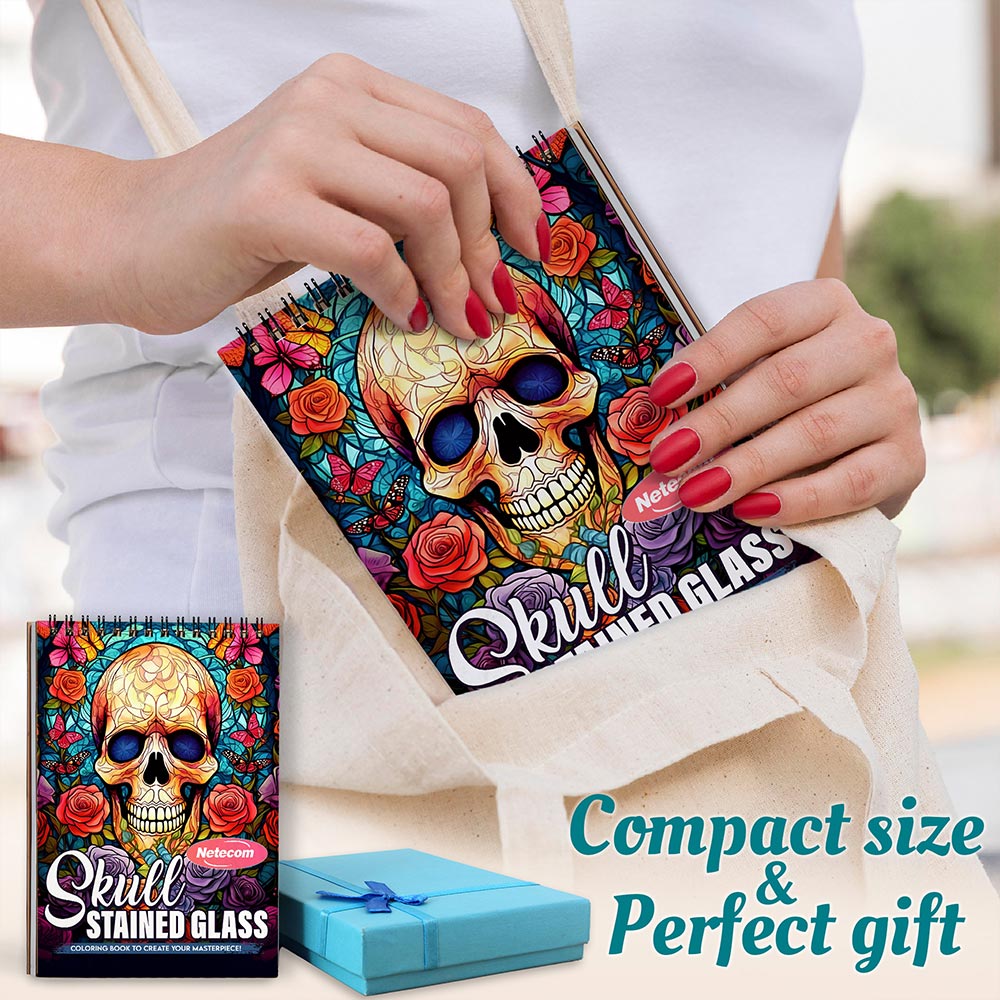 Skull Stained Glass Spiral Coloring Book For Adults