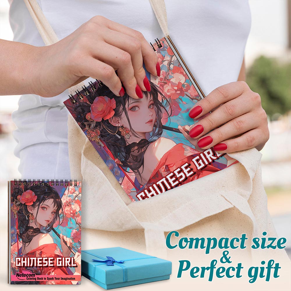 Netecom Chinese Girl Spiral Coloring Book For Adults