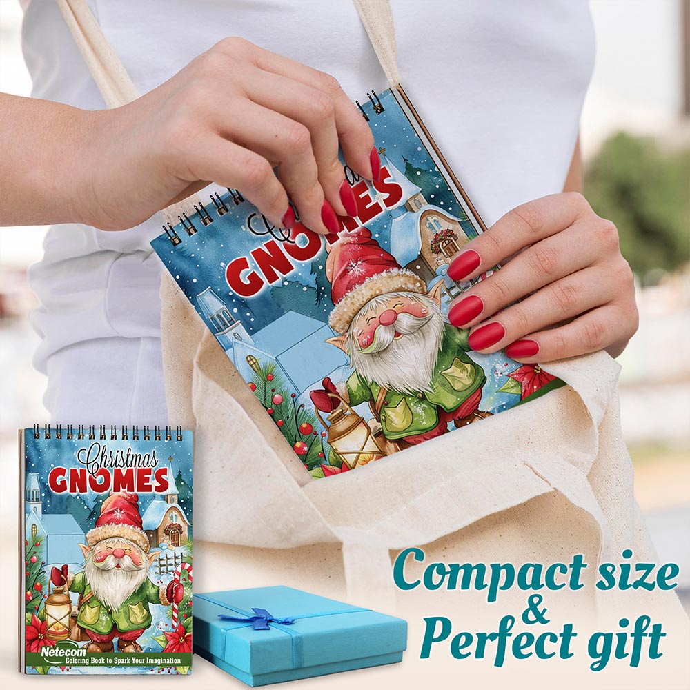 Netecom Christmas Gnomes Spiral Coloring Book For Adults