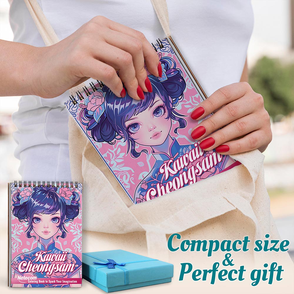 Netecom Kawaii Cheongsam Spiral Coloring Book For Adults