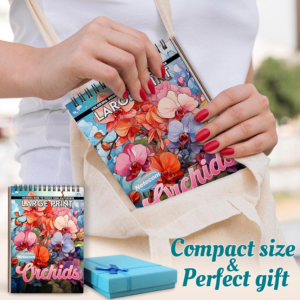 Netecom Large Print Orchids Spiral Coloring Book For Adults