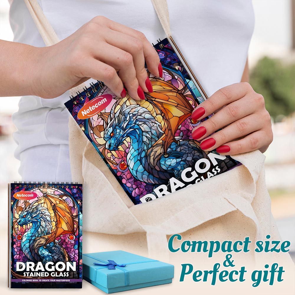 Netecom Dragon Stained Glass Spiral Coloring Book For Adults