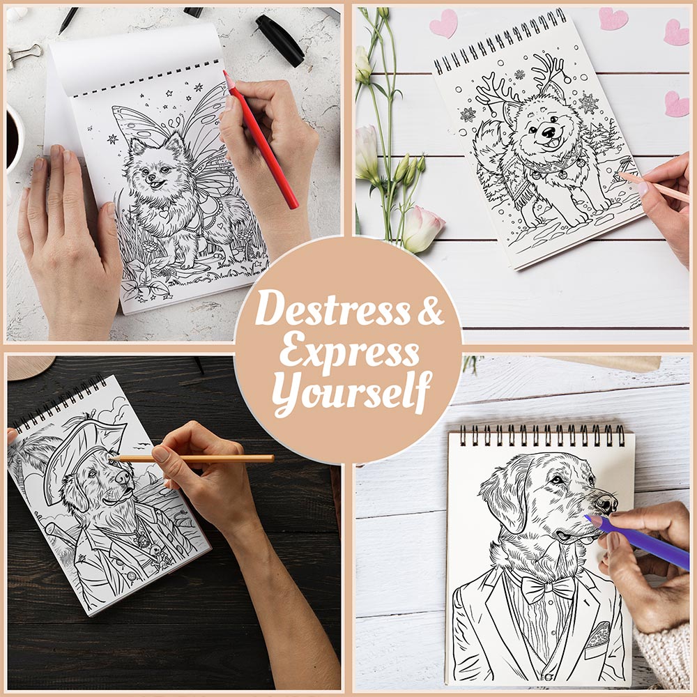 Netecom Dogs Dressed Up Coloring Book Spiral Bound For Adults