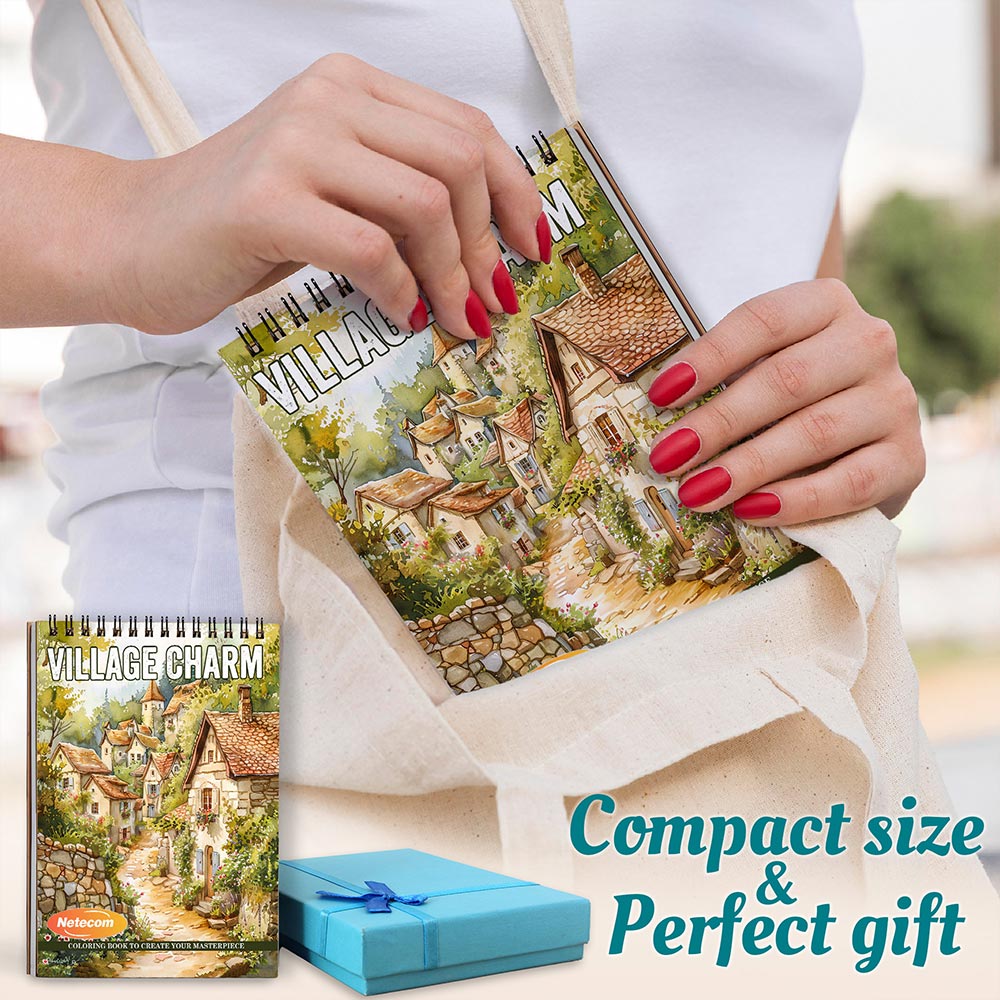 Village Charm Spiral Coloring Book For Adults