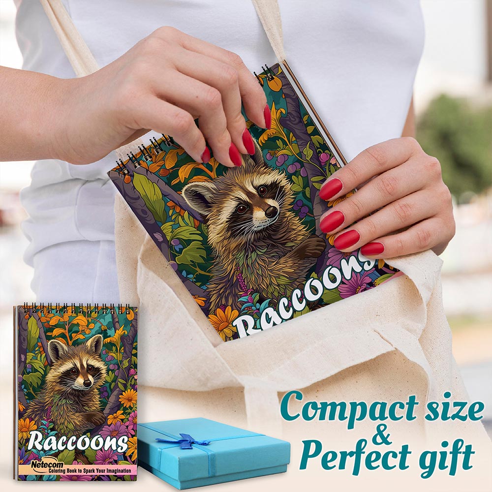 Netecom Raccoons Spiral Coloring Book For Adults