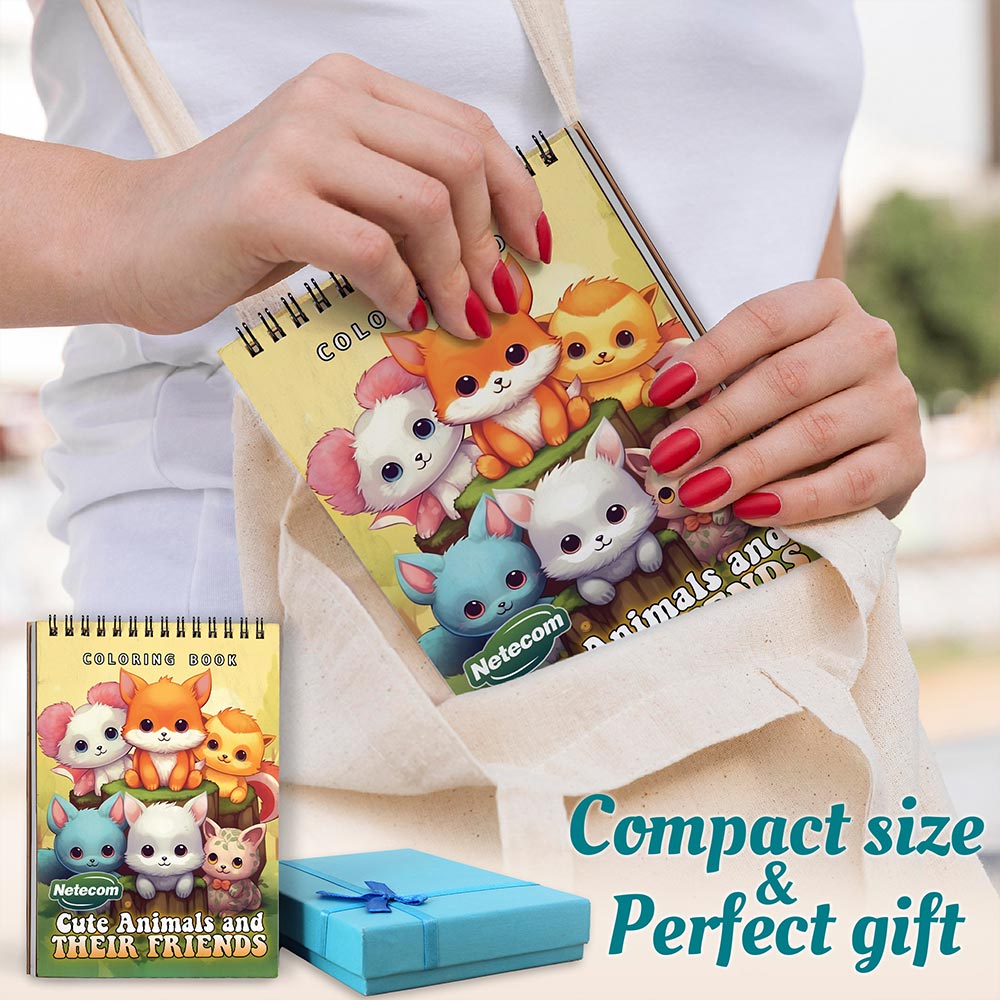 Netecom Cute Animals and Their Friends Spiral Coloring Book For Adults