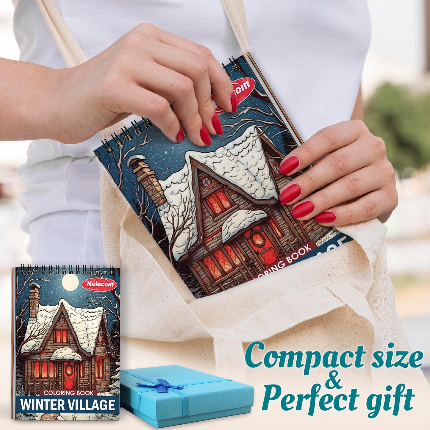 Netecom Winter Village Spiral Coloring Book For Adults