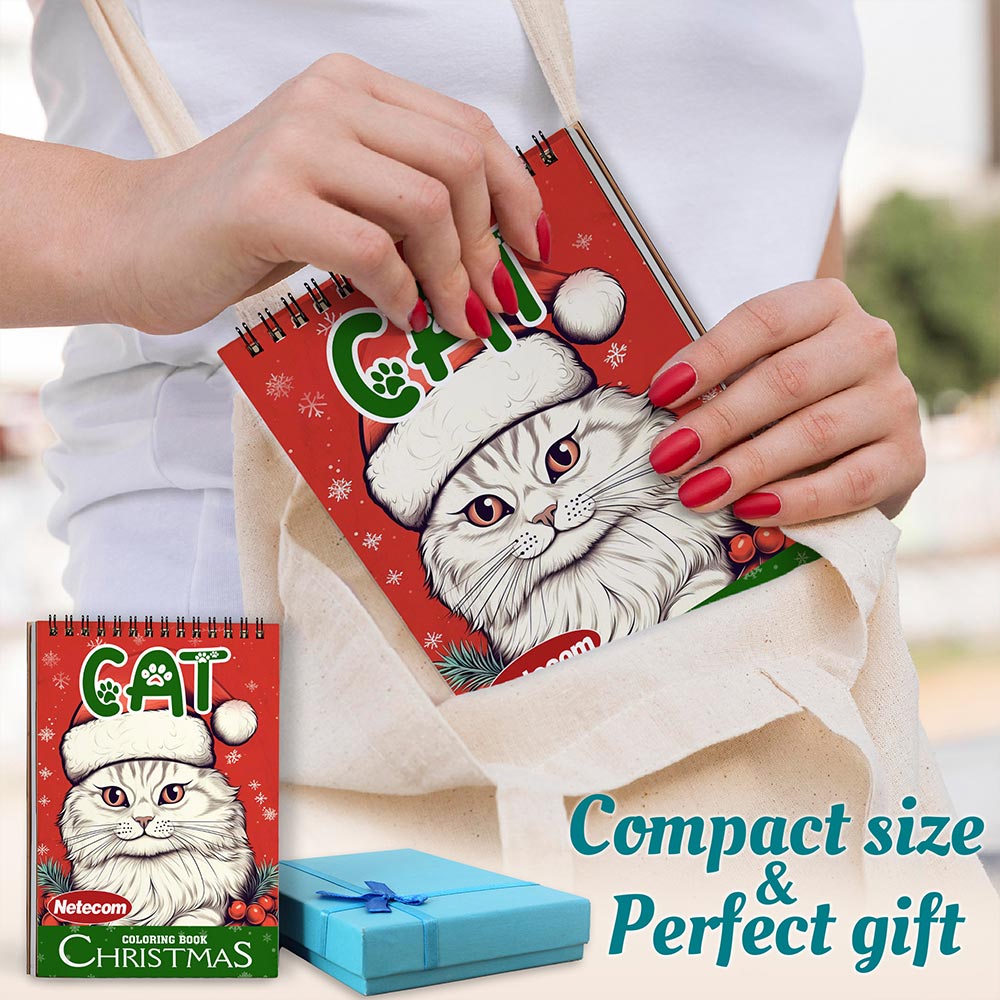 Netecom Christmas Cat Spiral Coloring Book For Adults