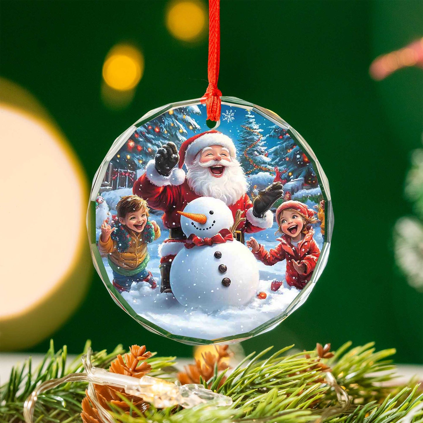 Netecom Santa Claus with Kids and Snowman Glass Ornament – Christmas Tree Decor, Perfect Holiday Gift, Gift Keepsake, 3 in