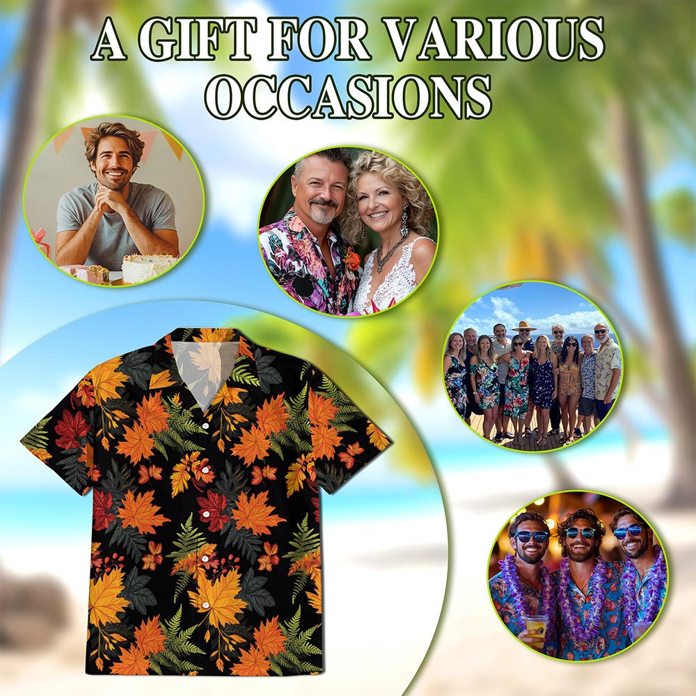 Netecom Happy Thanksgiving Hawaiian for Men Women, Fall Leaves Pumkpin Button Down Summer Beach Shirts, S-5XL