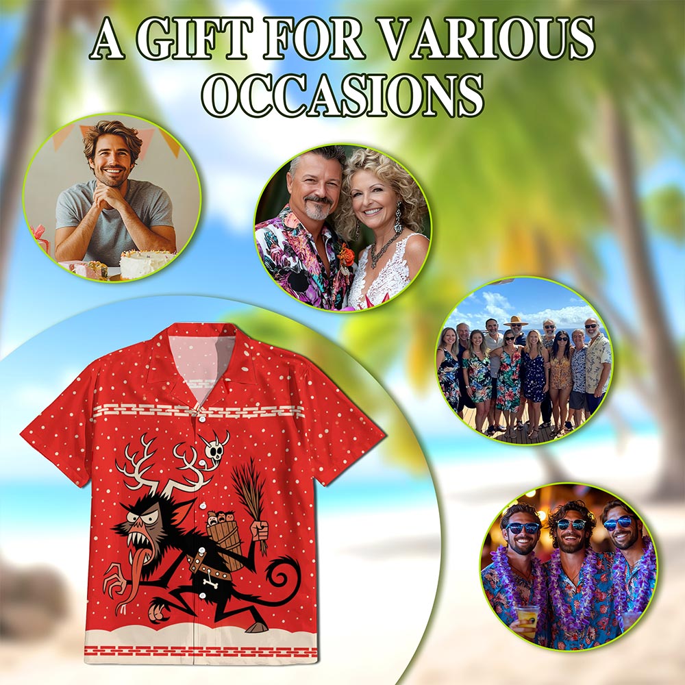 Netecom Krampus Christmas Hawaiian Shirt for Men Women, Demon Santa Print Button Down Summer Beach Short Sleeve Shirts, S-5XL