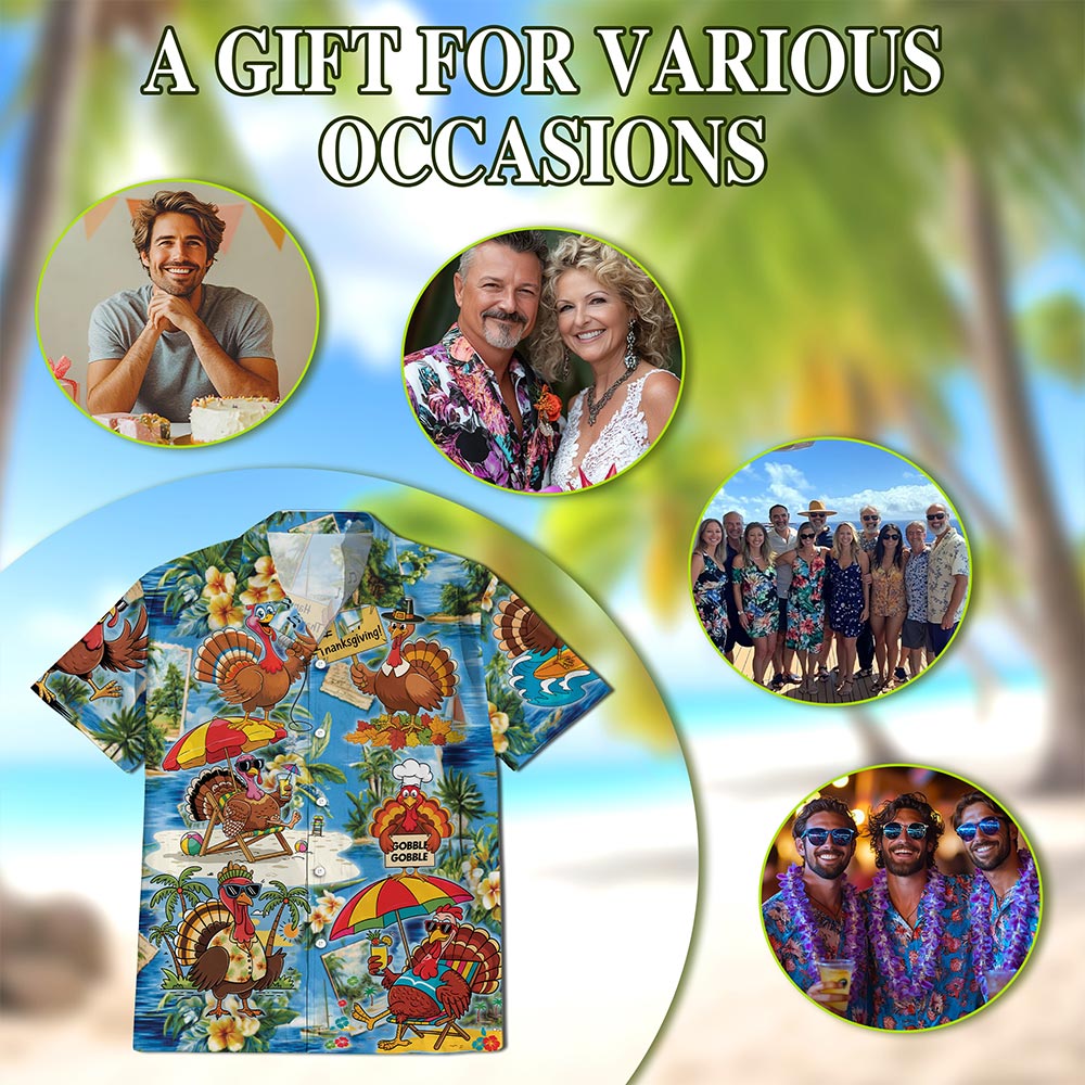 Netecom Turkey Happy Thanksgiving Hawaiian Shirt for Men Women, Funny Turkey Button Down Summer Beach Shirts, S-5XL