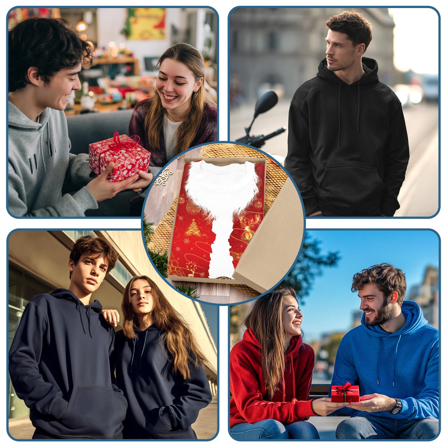 Netecom Santa Costume Christmas Print Hoodie with Front Pocket, All Over Graphic Santa Claus Sweatshirt Unisex Casual