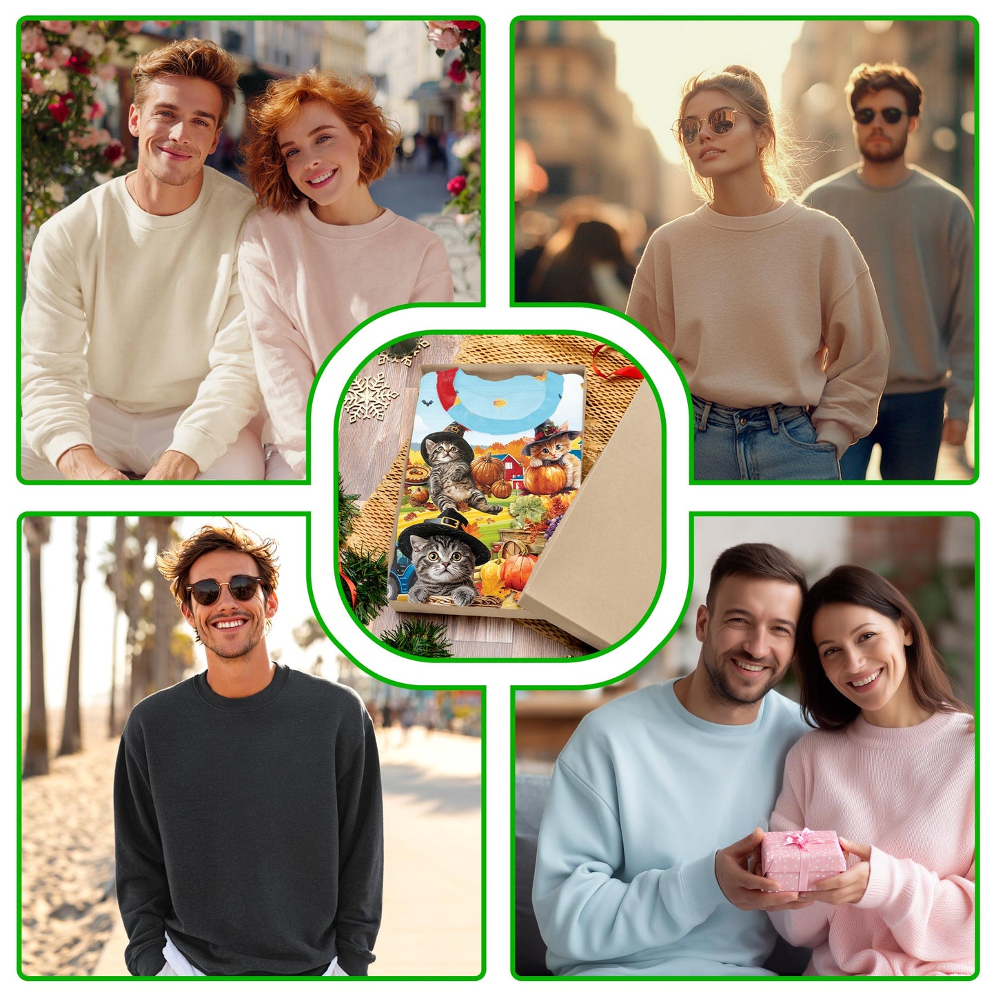 Netecom Thanksgiving Cat Autumn Sweatshirt 3D All Over Print, Fall Farm Harvest Design, Crewneck Pullover for Costume Party