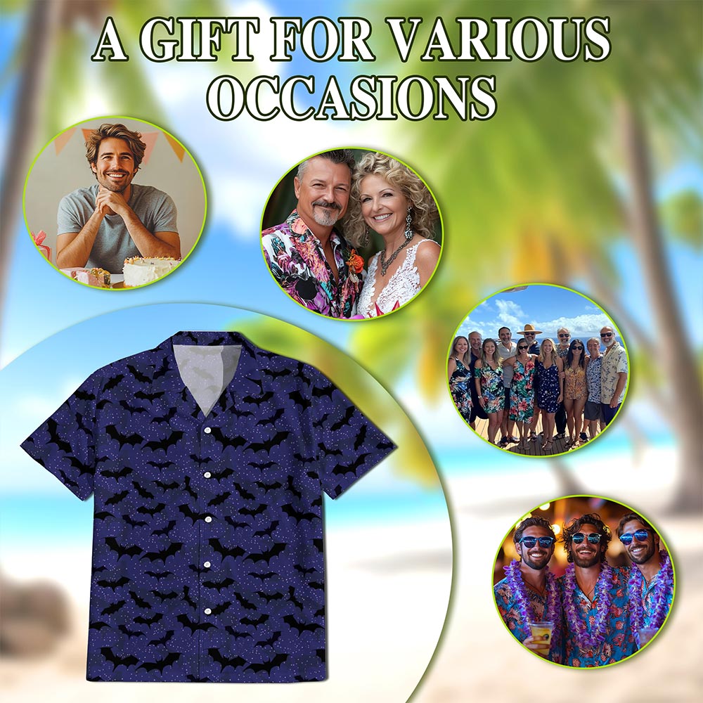 Netecom Halloween Bat Pattern Hawaiian Shirt for Men Women, Spooky Bats Button Down Summer Beach Short Sleeve Shirts, S-5XL