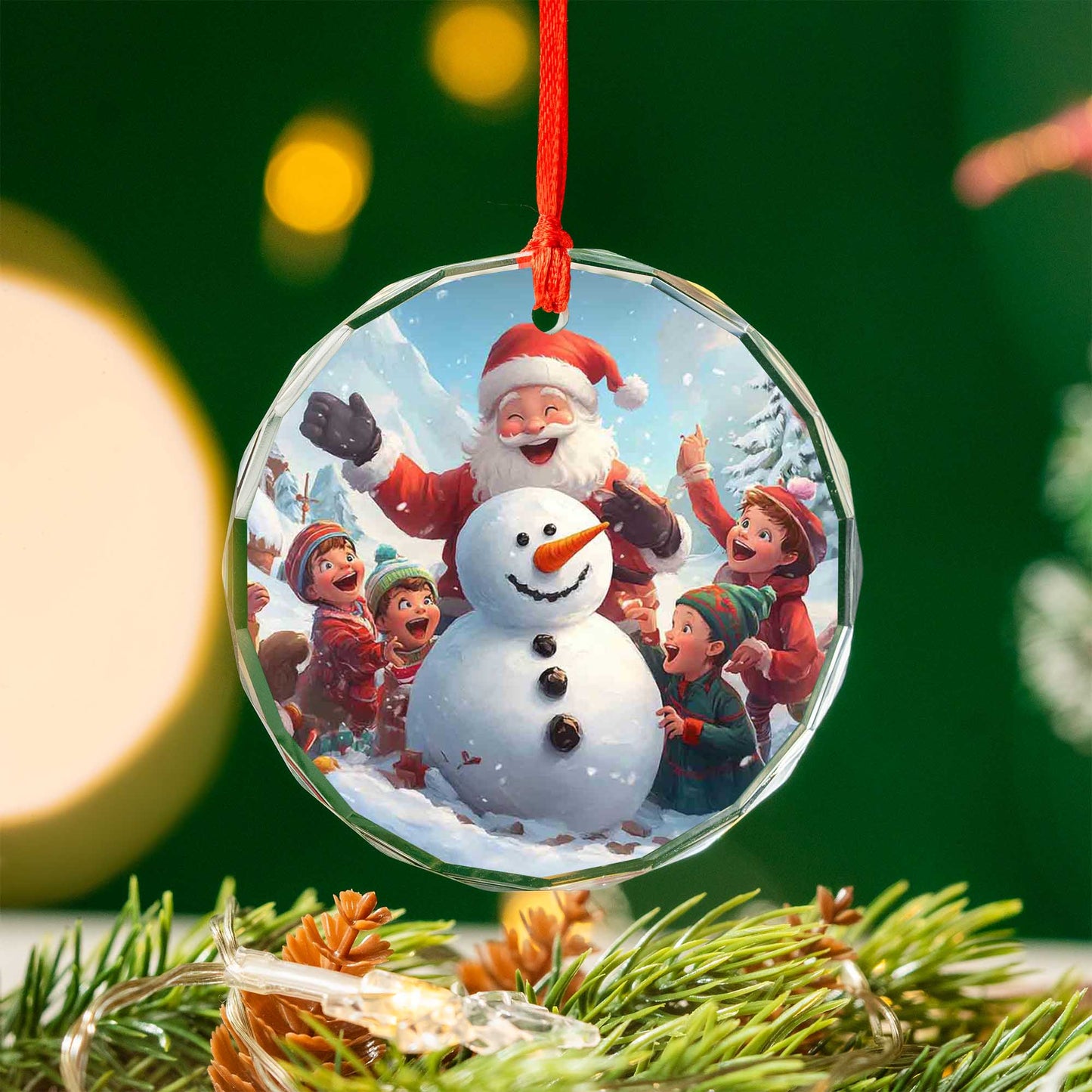 Netecom Santa Claus, Snowman, and Kids Glass Ornament – Christmas Tree Decoration, Seasonal Keepsake, 3 in