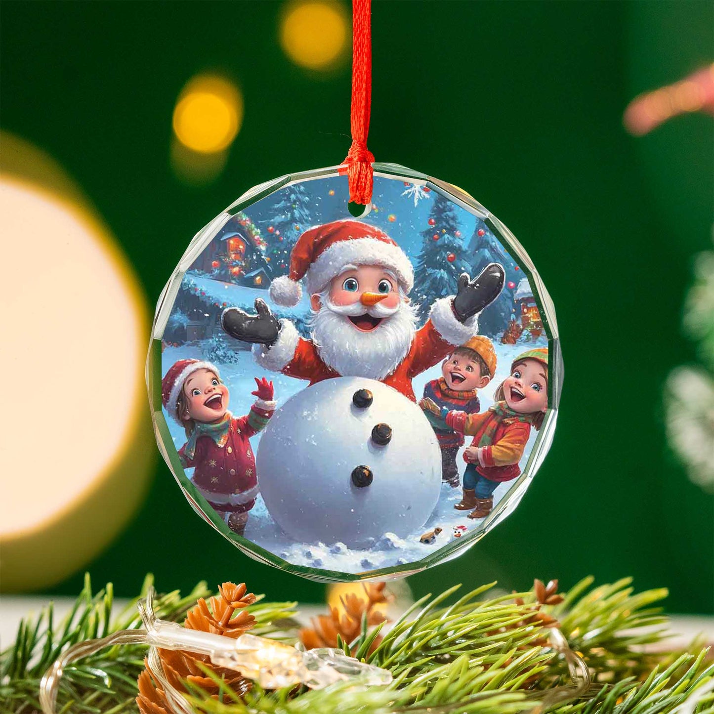 Netecom Festive Santa Claus and Kids Glass Ornament – Christmas Tree Decor with Snowman, Holiday Keepsake, 3 in