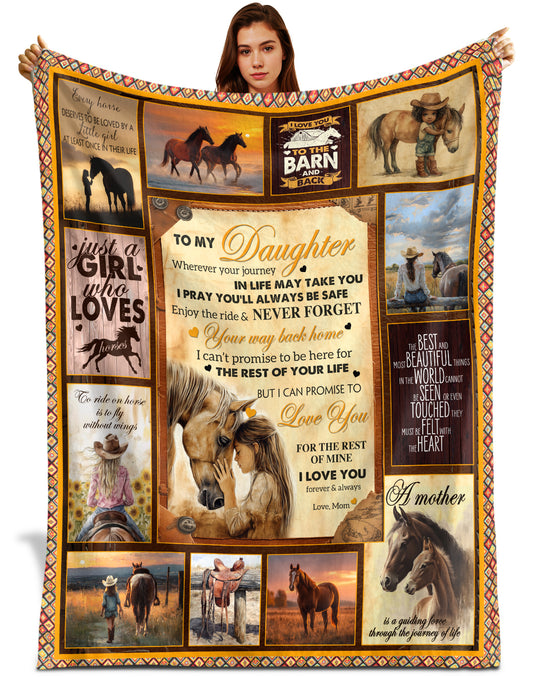 Netecom Personalized Horse To My Daughter Blanket from Mom, Custom Love Letter Throw Blanket for Couch, Bed or Sofa, Ultra Soft Warm Gift for Daughter’s Birthday and Christmas