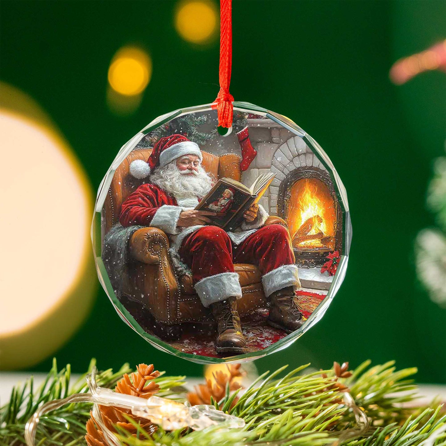 Netecom Santa Claus Enjoying a Book Glass Ornament – Christmas Tree Decoration, Perfect Seasonal Keepsake, 3 in