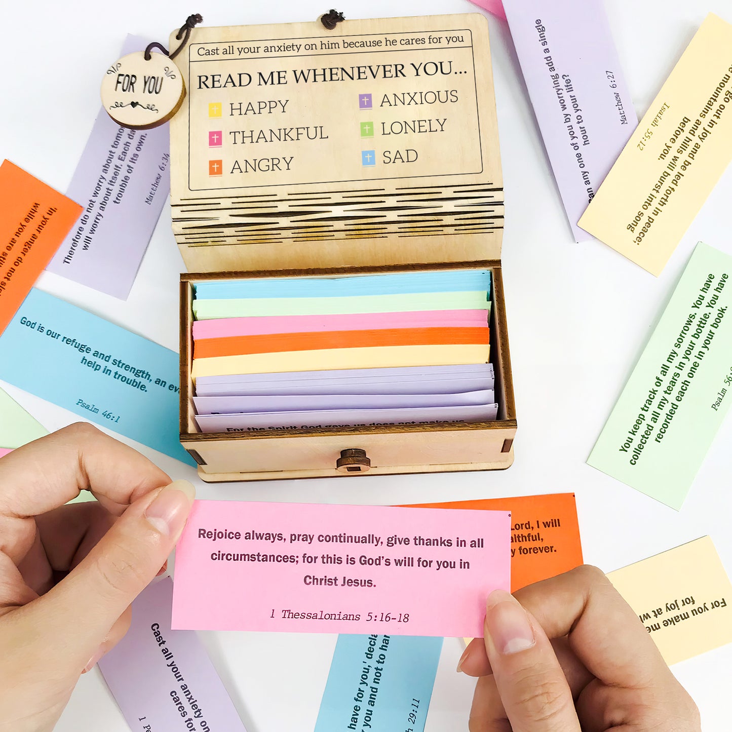 Netecom Handmade Wooden Bible Verse Cards Box Set 150 pcs – Read Me When Scripture Prayer Cards with Red Bible-Style Box, Christian Gift for Women, Men