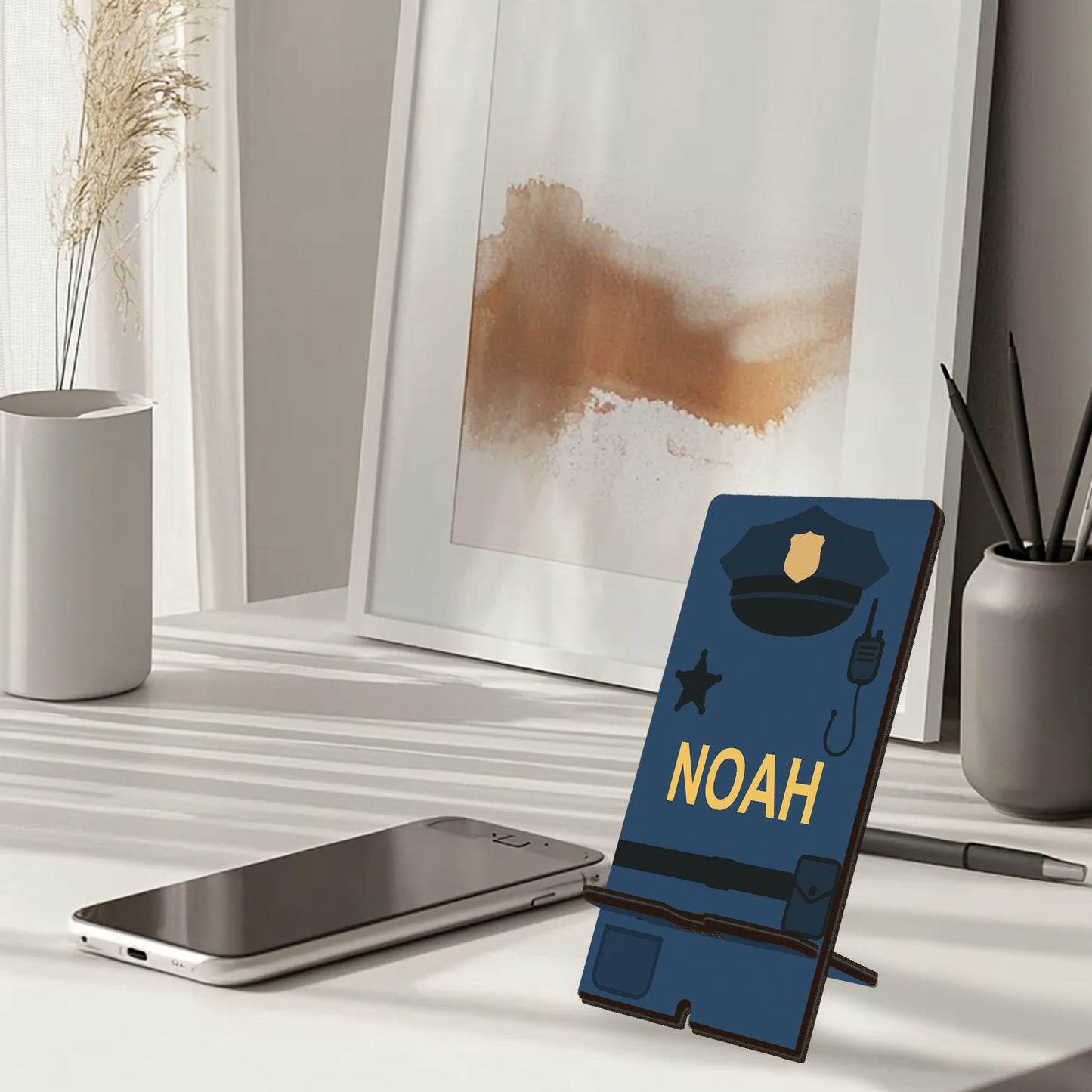 Netecom Customizable Police-Themed Phone Stand, Personalized Name - Thoughtful Gift for Police Officers and Desk Decor, Christmas Gifts