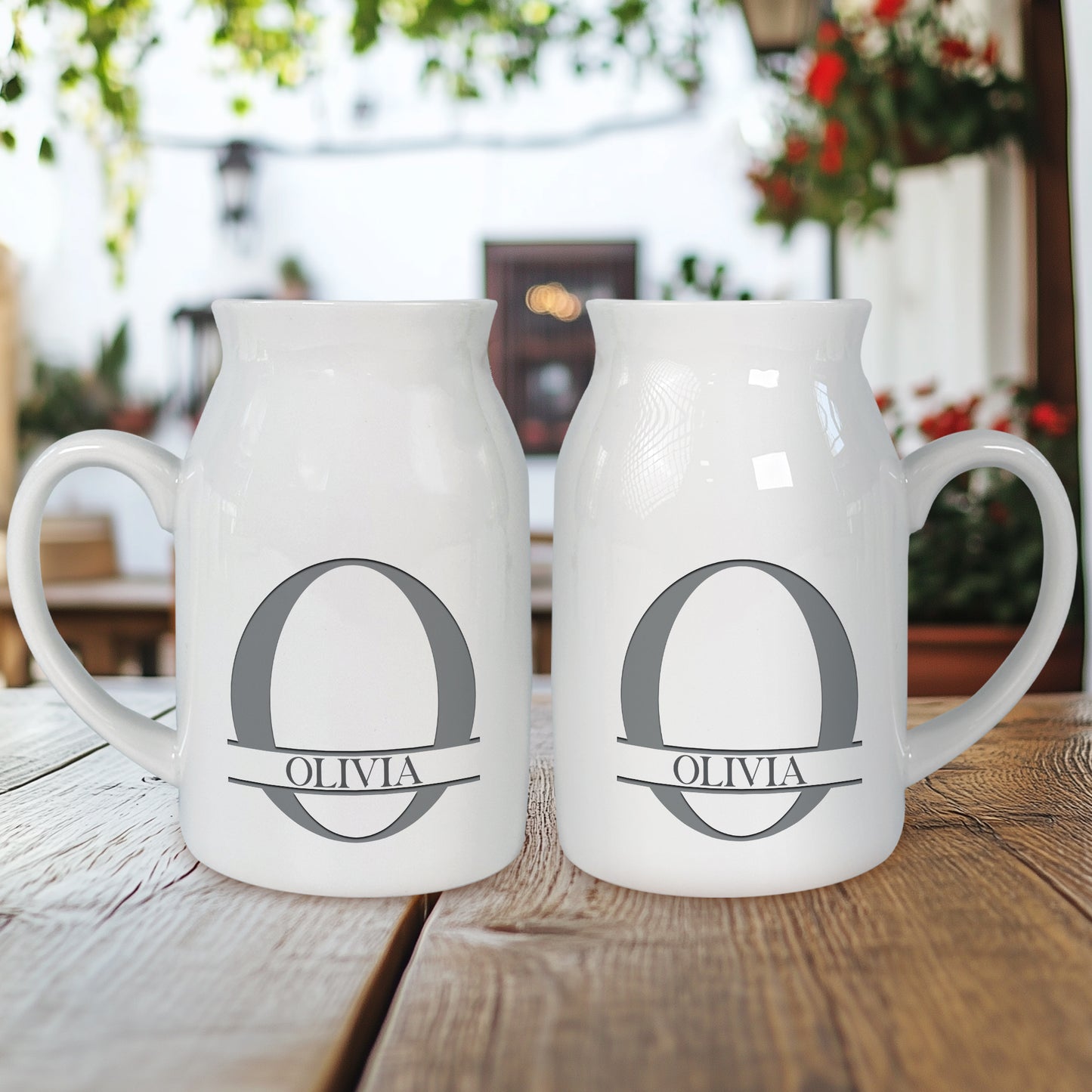 Netecom Personalized Ceramic Jug Vase with Custom Name and Initial, Elegant Farmhouse Pitcher, Minimal Home Decor, Unique Gift for Weddings, Birthdays, or Christmas