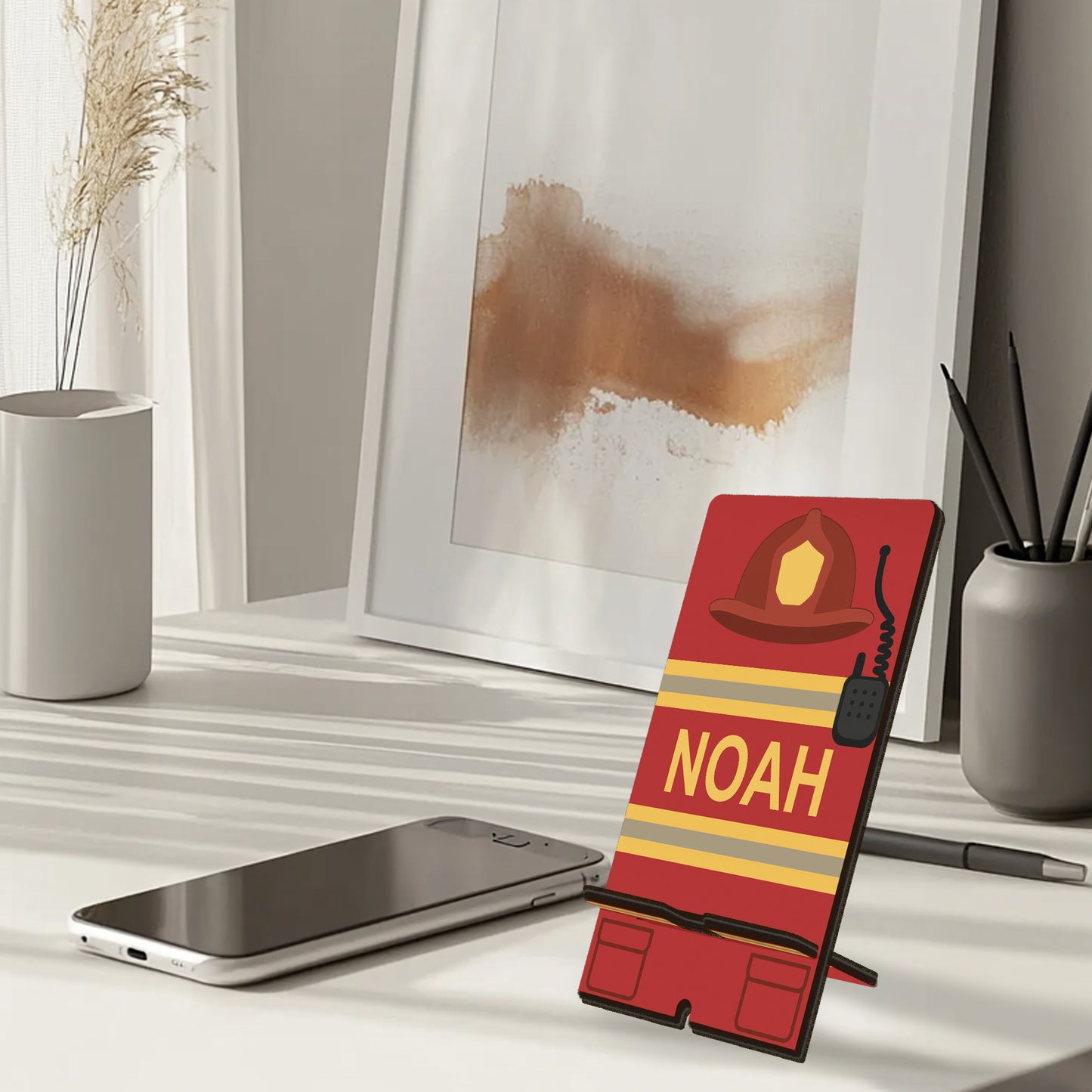 Netecom Personalized Firefighter Phone Stand, Custom Name Phone Holder - Ideal Gift for First Responders and Desk Organization