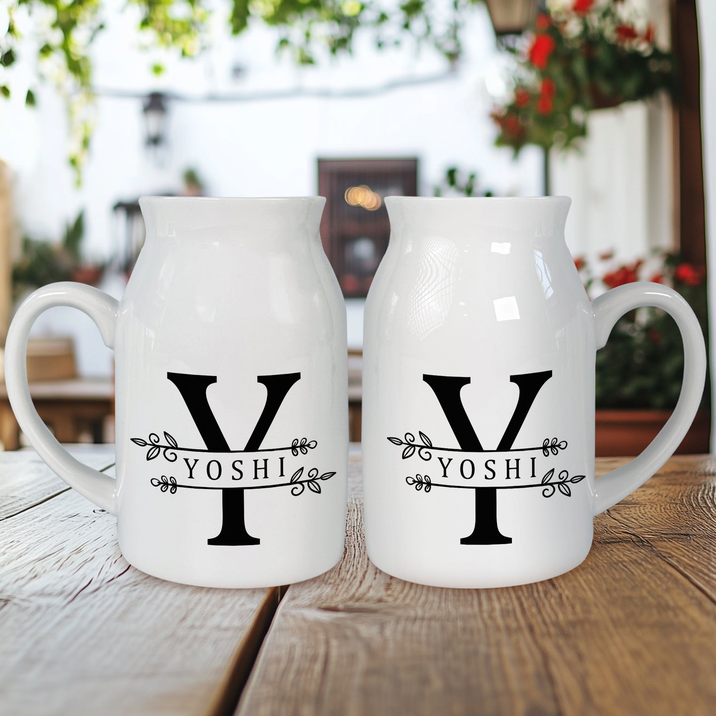 Netecom Custom Name Ceramic Jug with Botanical Gold Design, Elegant Personalized Gift for Weddings, Christmas, or Thanksgiving