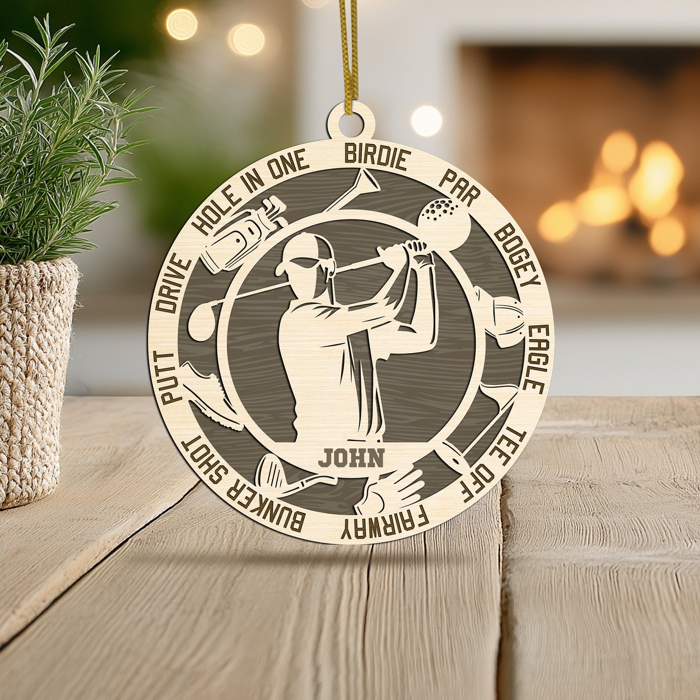 Netecom Personalized Golf Ornament for Men – Custom Golf Decor with Engraved Name and Sports Design