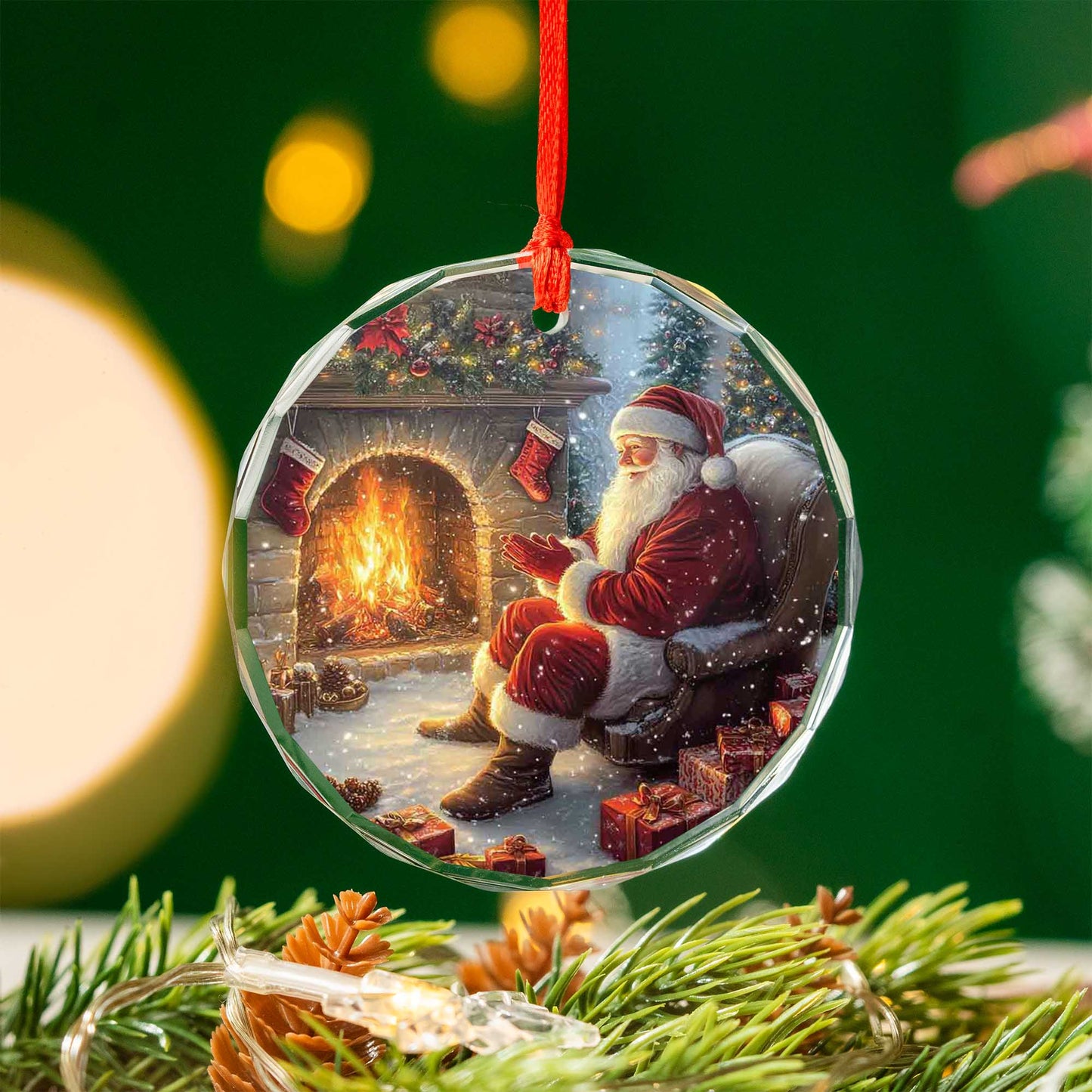 Netecom Santa Claus by the Fire Glass Ornament – Christmas Tree Decoration, Festive Holiday Keepsake, 3 in