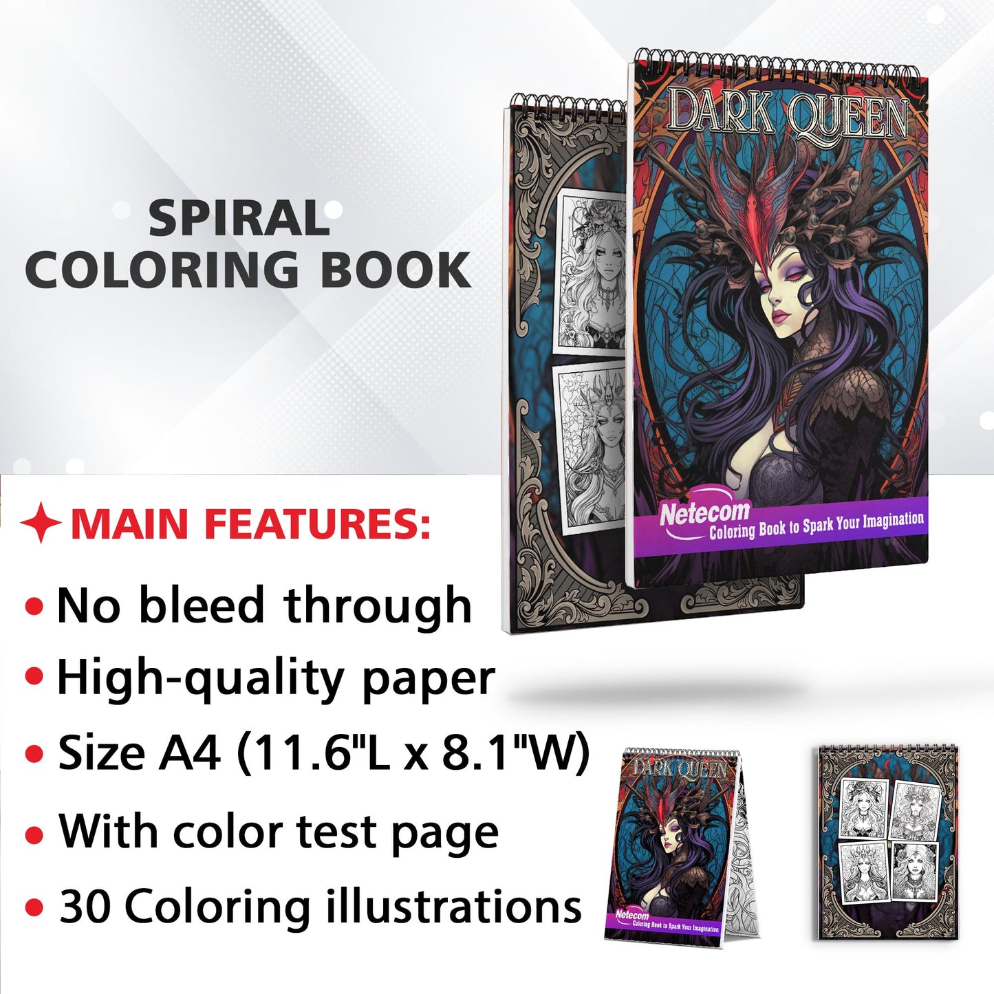 Beauty Dark Queen Spiral Bound Coloring Book: 30 Whimsical Coloring Pages of Charming Horror for Gothic Art Admirers to Embrace the Quirky Charm and Elegantly Creepy Vibes of Dark Fantasy Scenes