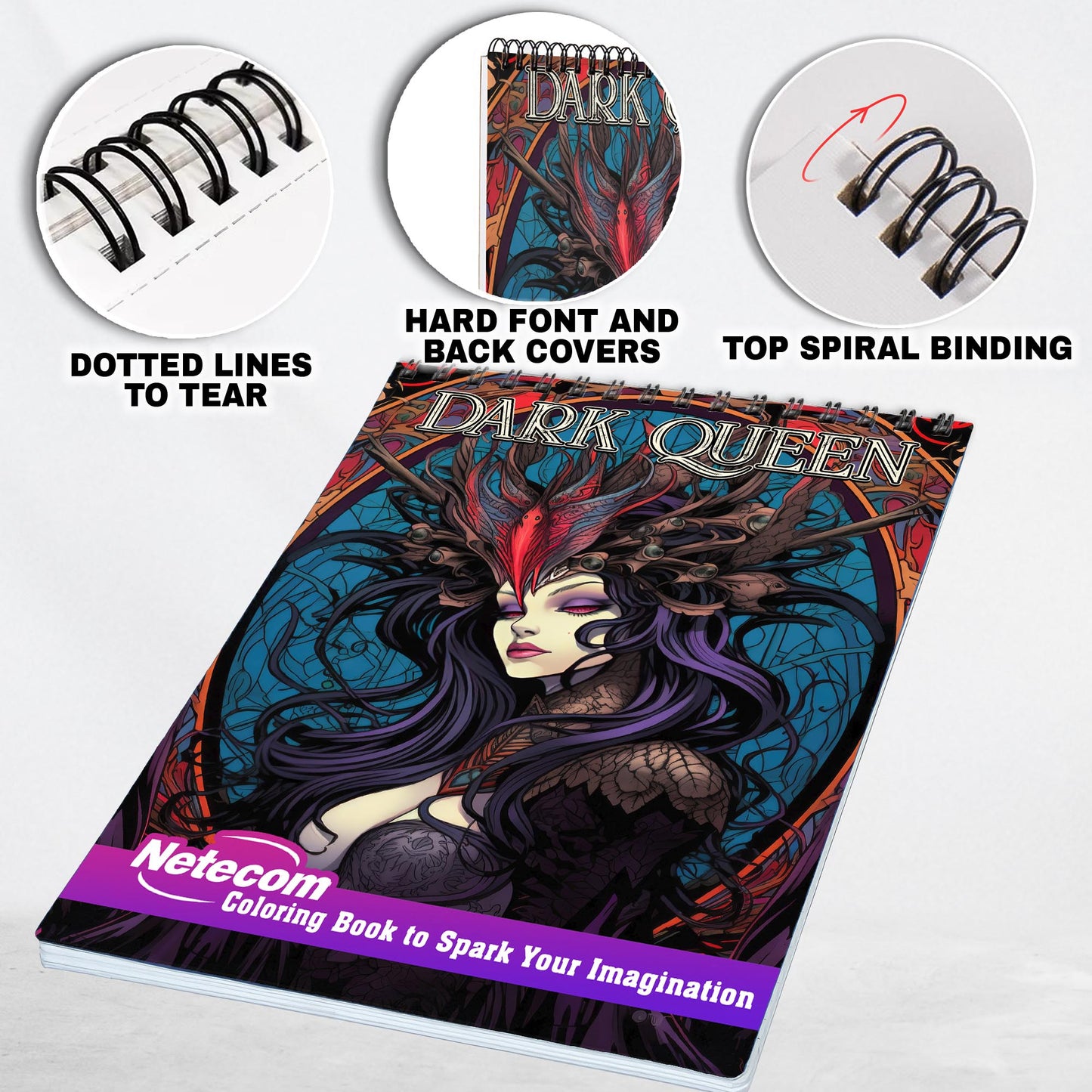 Beauty Dark Queen Spiral Bound Coloring Book: 30 Whimsical Coloring Pages of Charming Horror for Gothic Art Admirers to Embrace the Quirky Charm and Elegantly Creepy Vibes of Dark Fantasy Scenes