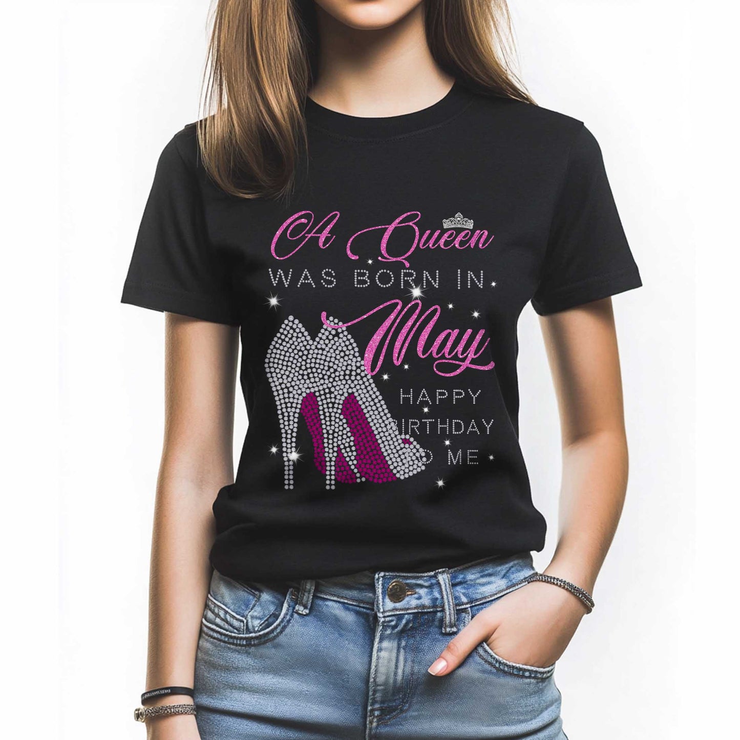 Netecom A Queen Was Born In May T-Shirt, Happy Birthday To Me, Graphic Tee, Casual Birthday Gift for Women