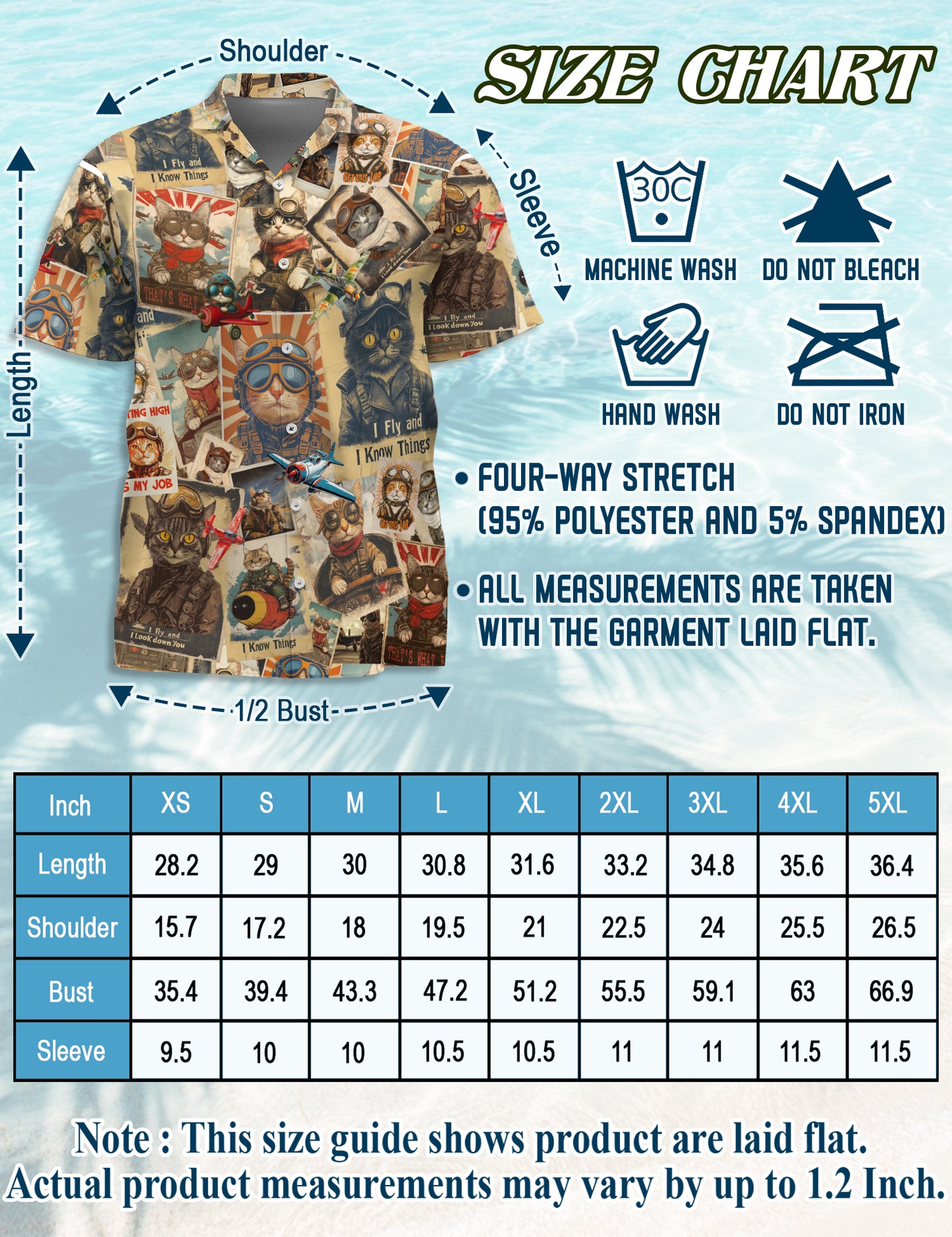 Netecom Retro Pilot Cat Hawaiian Shirt for Men, Cat Lover Gifts, Animal Button Down Summer Beach Short Sleeve Shirts