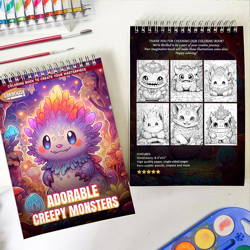 LBKHOUSE Adorable Creepy Monsters Spiral Coloring Book for Adult